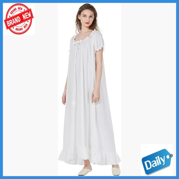 Victorian Nightgown 100% Cotton Short Sleeve Loose Fit Sleepwear